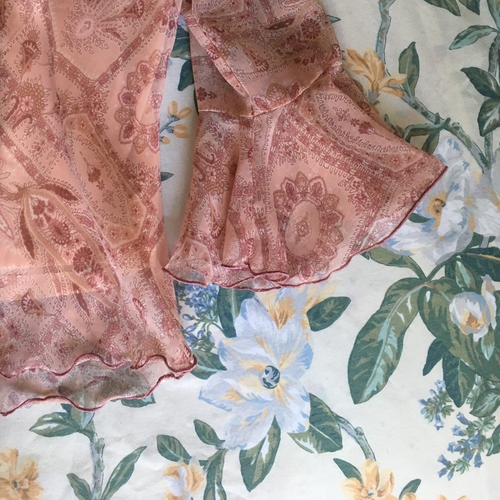Pink Flowy Chiffon Studio Y Top with Bell Sleeves - Picture 7 of 8